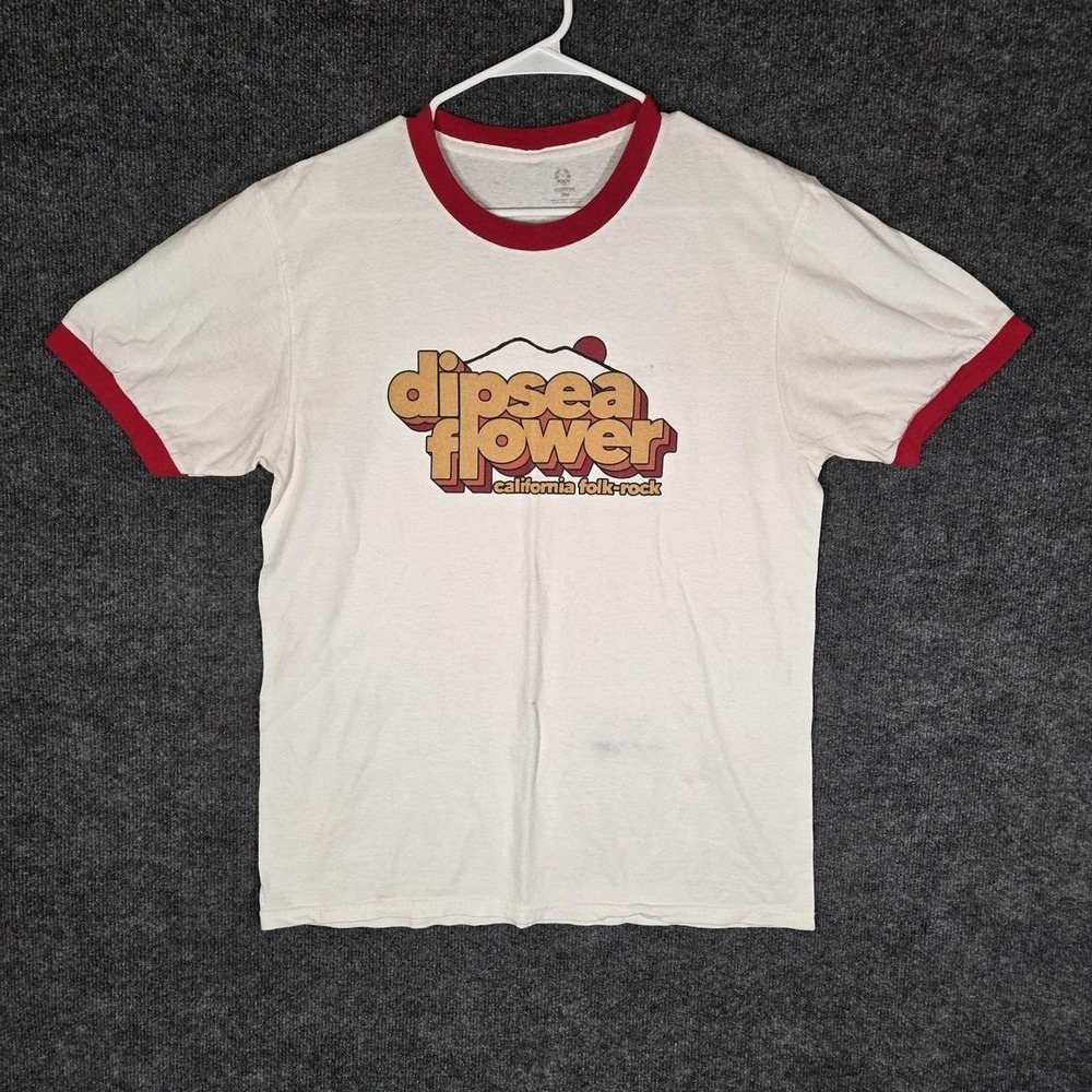 Dipsea Flower California Folk Rock Ringer T Shirt Mens XL Retro Graphic Tee